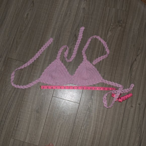 Crochet Pink Ridged Bralette Bikini Top - Picture 8 of 8